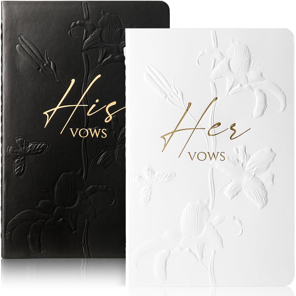 molekaus Vow Books,for Wedding Vow Books Wedding Gift for Bride and Groom Vows Book his and Hers with 28 Pages-5.5 * 3.5 in Wedding Notebook with Gilded Font Set of 2 (White and Black)