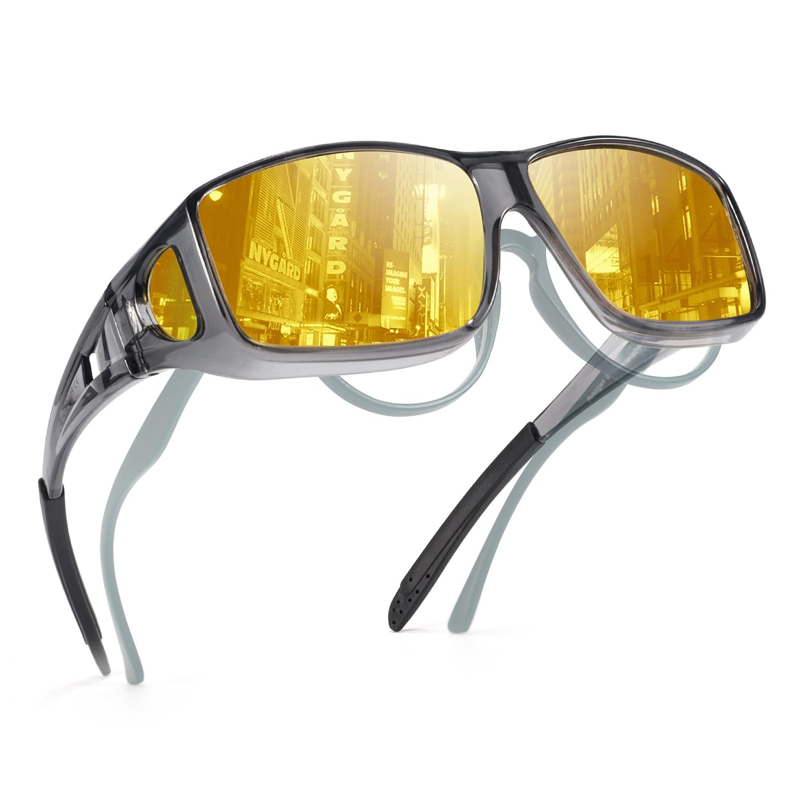 TJUTR Night Vision Driving Glasses Fit Over Eyeglasses for Men Women, Anti Glare Polarized Yellow Lens for Nighttime TN2512