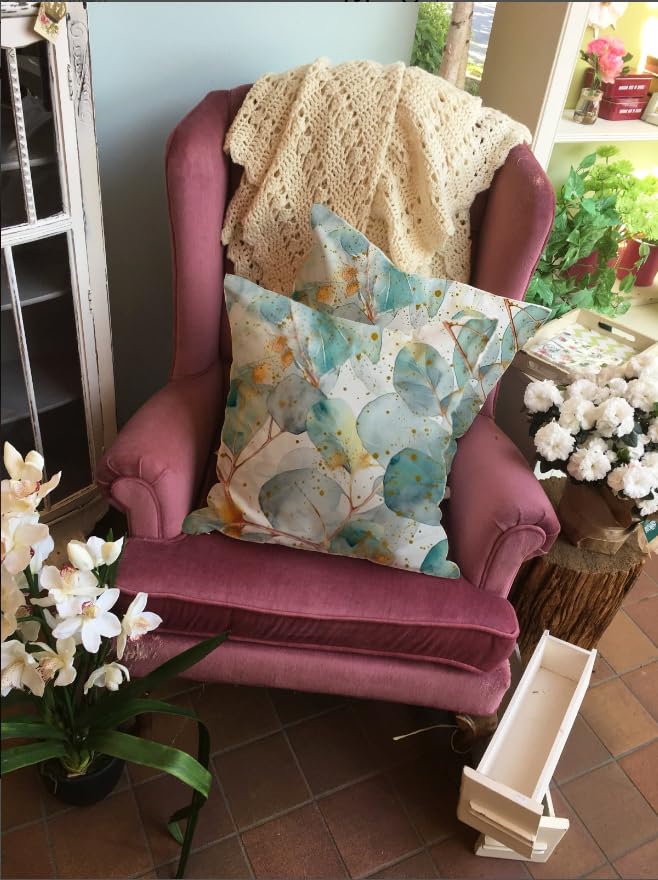 Auomily Boho Floral Throw Pillow Covers Set of 2 Blue Bohemian Flower Decorative Cushions Pillowcase for Bedroom Sofa Home Decor, 18x18 Inch, Velvet, Short Plush