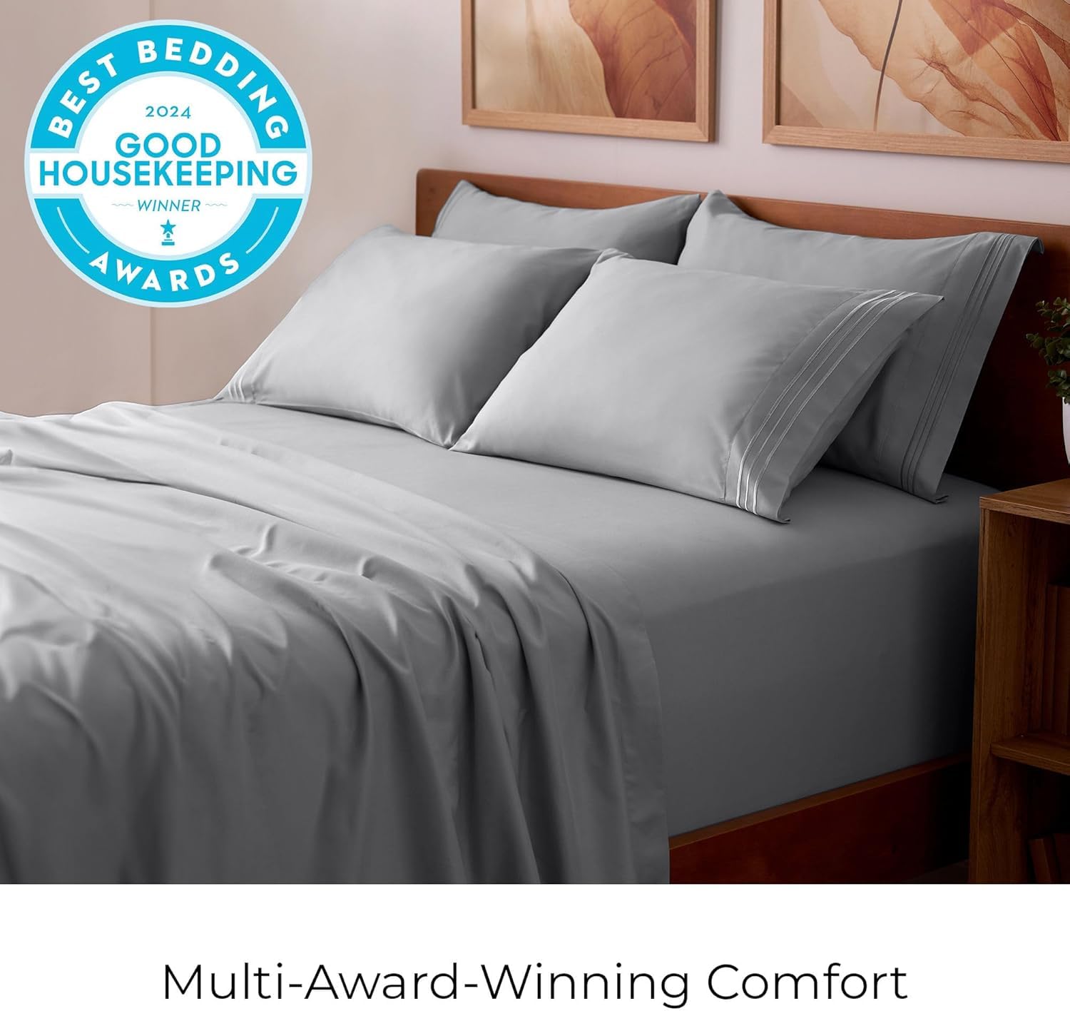 Mellanni 4PC Bed Sheet Set + 2 Pillowcases Bundle&Save - Iconic Collection Bedding - Bundle Includes: 1 Flat Sheets, 1 Fitted Sheet and 4 Pillow Cases (Queen, Light Gray)