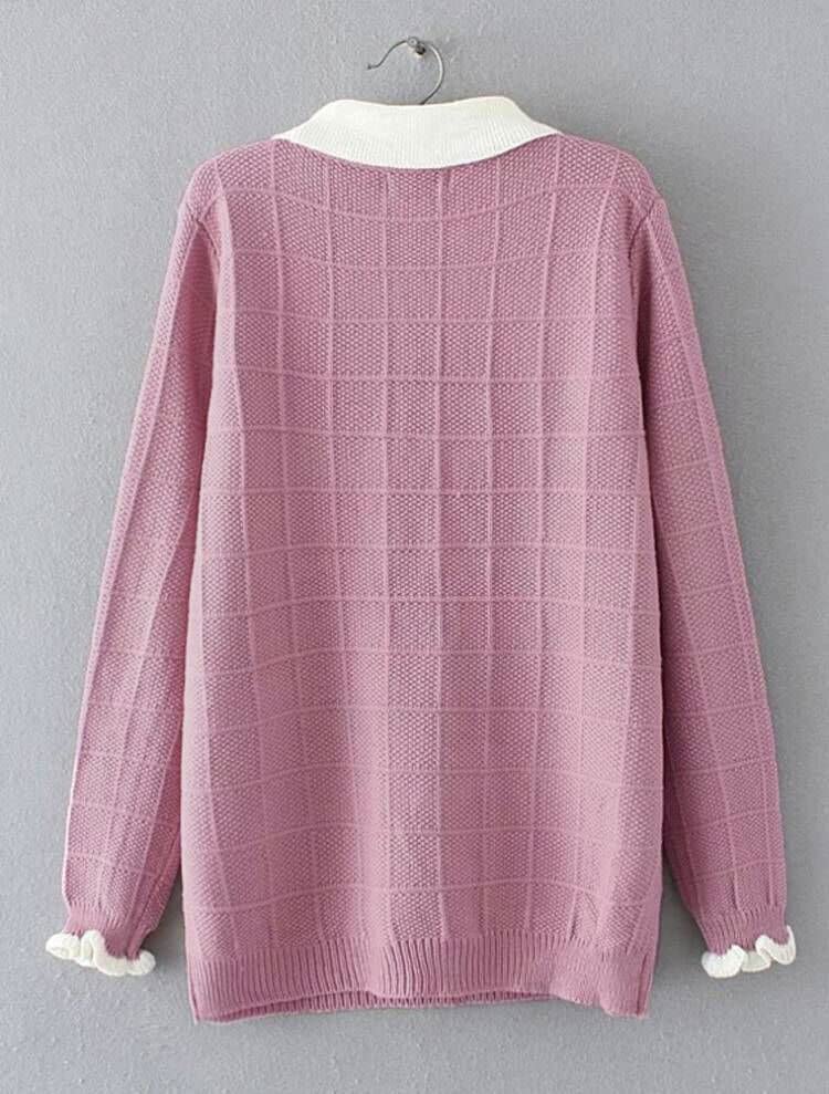 Minibee Women's Pan Collar Knitted Sweater Casual Pullover Sweatshirt Style1 Black M