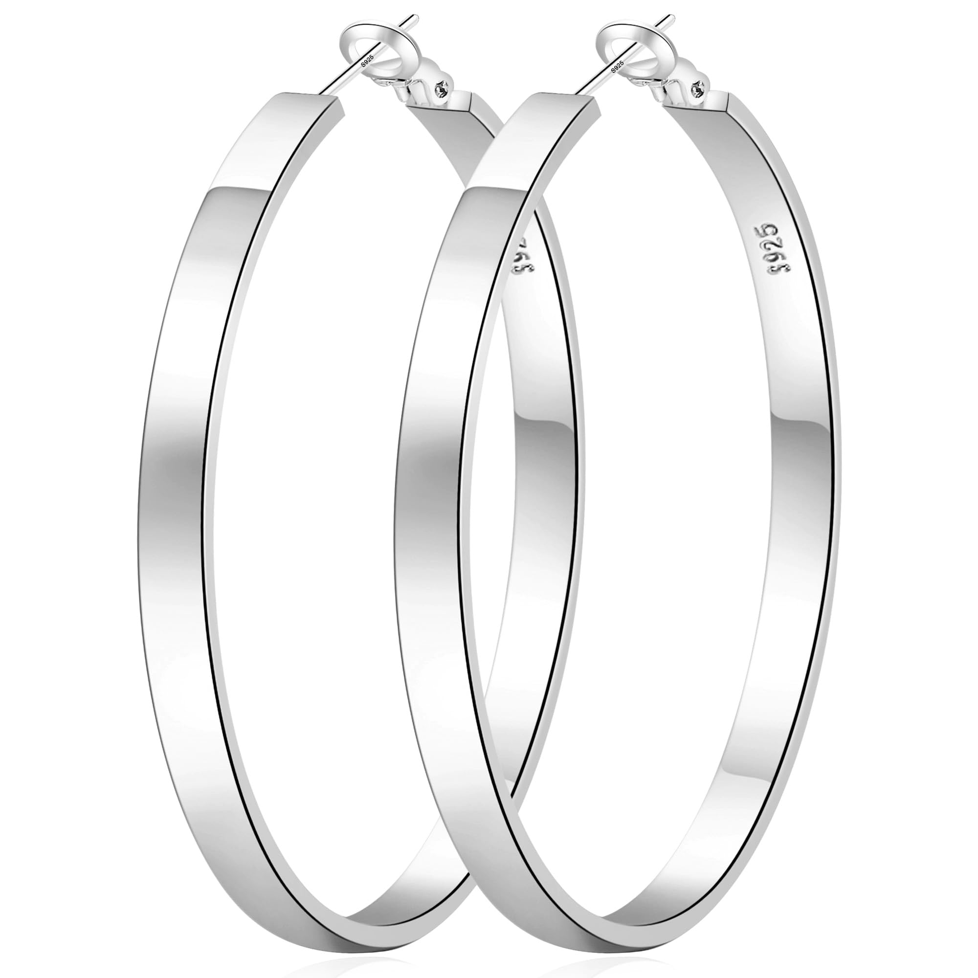 EXGOX Silver Large Hoop Earrings - 14K Gold Plated, Hypoallergenic 925 Sterling Silver Hoops for Women and Girls (30/40/50/60mm)