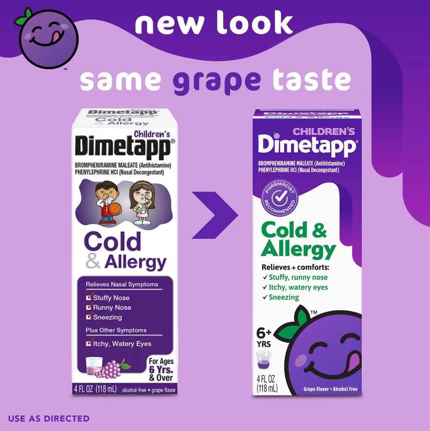 Children’s Dimetapp® Cold & Allergy Liquid – Grape Flavor, Alcohol-Free, 8 fl oz - 3 Pack