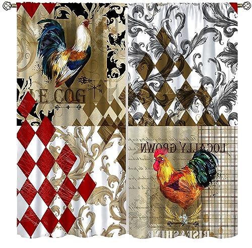 Rooster Curtains, Farm Chicken Vintage Country Animal Rooster Bossippia Farmhouse, Kitchen Cafe Living Room Blackout Curtains42x54in