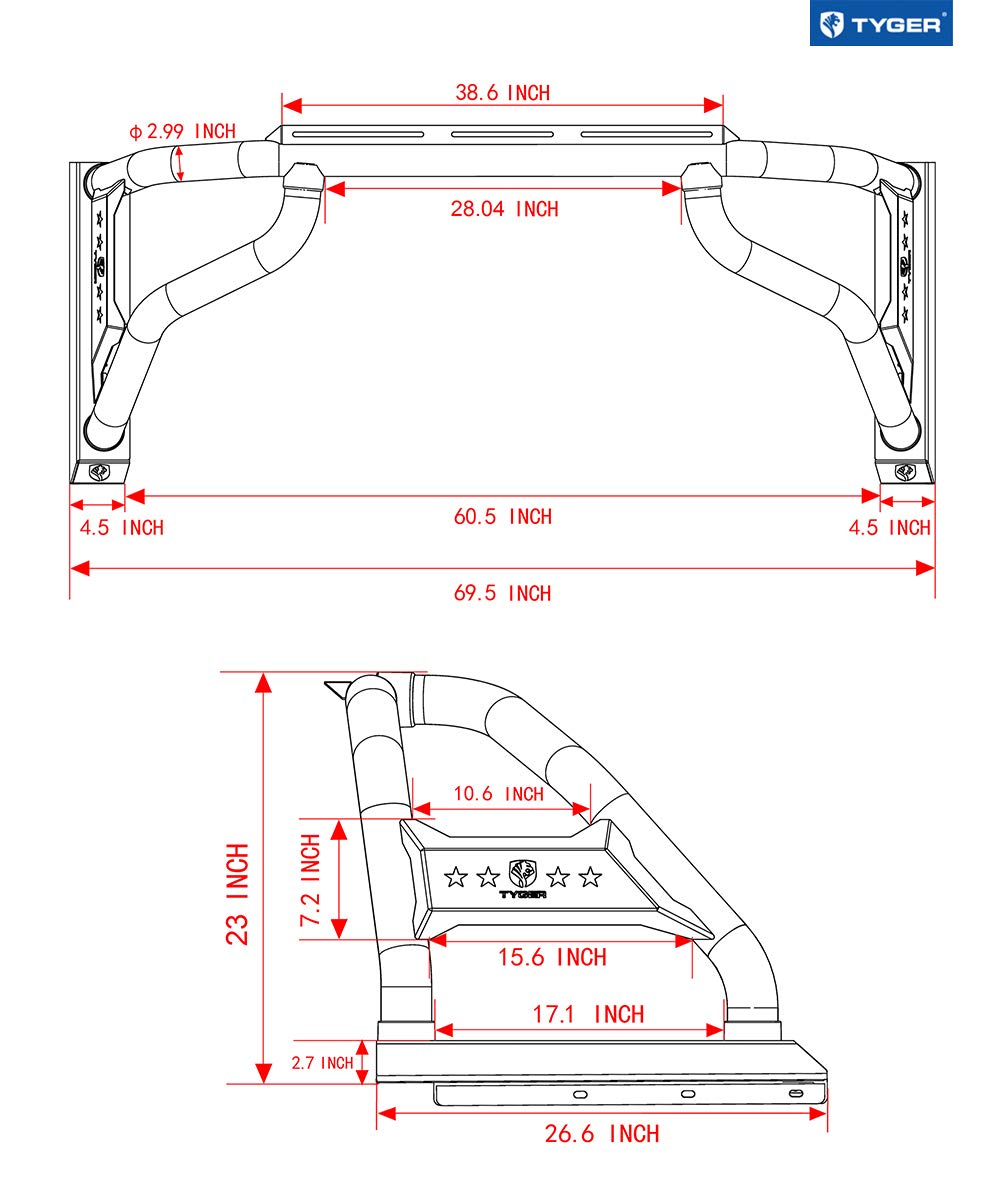 Tyger Auto Sport Bar Compatible with 2007-2019 Chevy Silverado GMC Sierra 1500; 2007-2024 Silverado Sierra 2500 3500HD (Not Fit 2007 Classic) | TG-SB7C88138 | Textured Black | Light Mount | Roll Bar