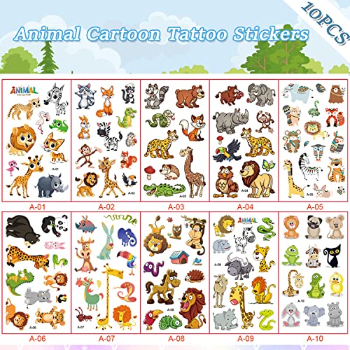 10 Sheets(120PCS) Animal Temporary Tattoos for Kids Cartoon Fake Tattoo Stickers Cute Lion Monkey Giraffe Squirrel Bird Design Waterproof Body Art Tattoo Sticker for Kids Birthday Party Decor Supplies