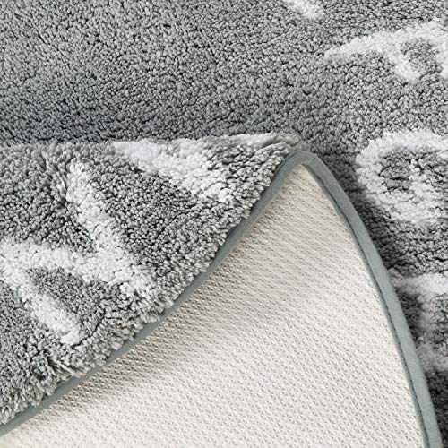 Lahome ABC Alphabet Kids Round Rug - 3' Diameter Grey Washable Area Rugs, Non-Slip Baby Rug Soft Playtime Collection, Cute Furry Plush Shaggy Floor Carpet for Bedroom Playroom Nursery Room
