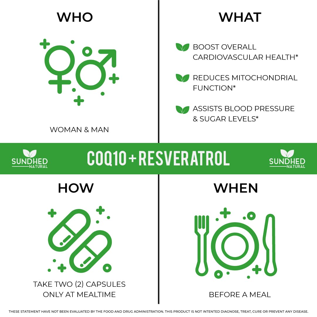 Sundhed Natural CoQ10 Powerful Antioxidant (Capsules Coq10+Resveratrol)