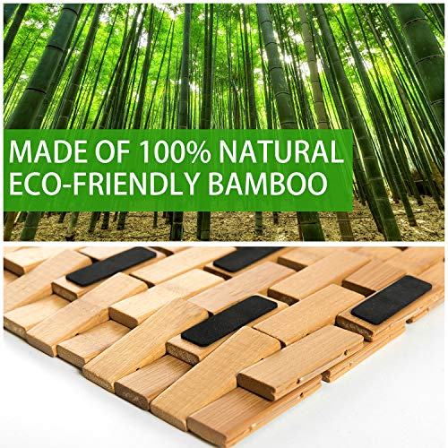Gonioa Natural Bamboo Bath Mat, Wooden Door Mat Kitchen Floor Bath Rug, Bathroom Shower and Tub Mats, Wooden Bath Mat for Shower, Bath, Spa Or Sauna (16 x 24 Inch)