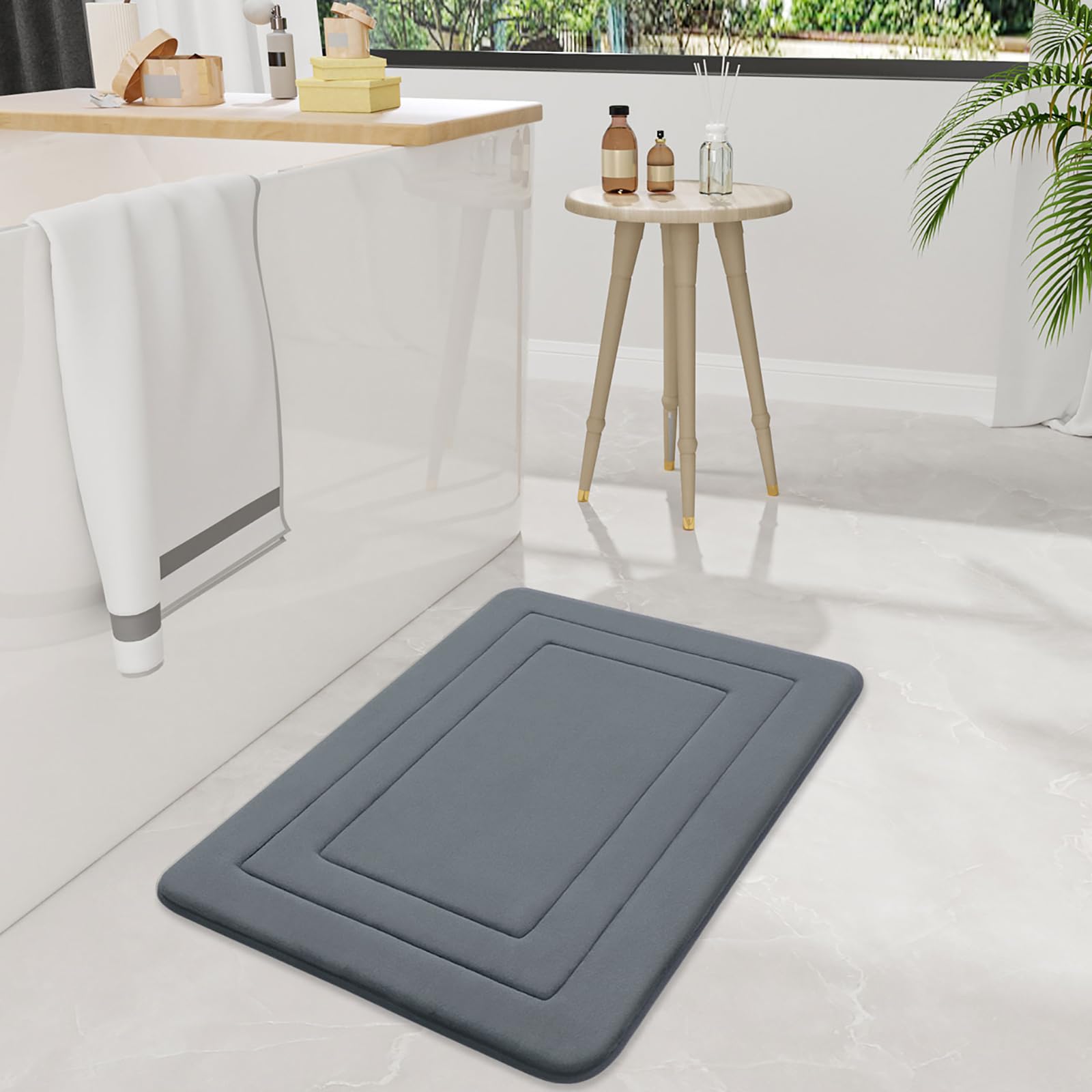 Arotive Memory Foam Bathroom Rug Mat 30x20, Ultra Soft and Absorbent Bath Mat, Machine Wash Dry, Comfortable Bath Rug Carpet for Bathroom Floor, Tub and Shower, Dark Grey