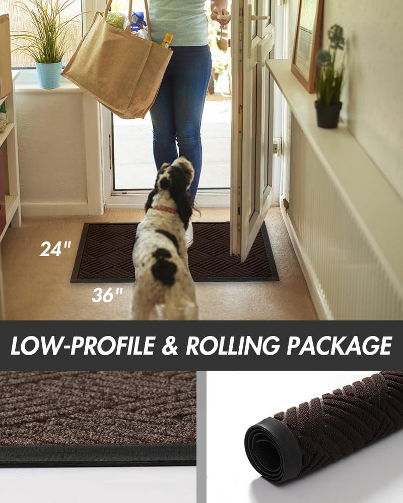 MontVoo-Front Door Mat Outdoor Indoor Entrance Doormat-Welcome Mat Outside Door Mats for Home Entrance Durable Absorbent Non Slip Dirt Trapper Heavy Duty-Brown 17"x30"