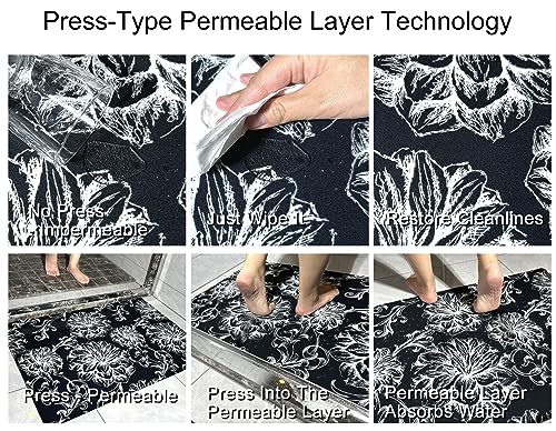 Cosilyt 1/10 Inch Ultra Thin 24"×35" Large Front Door Mat Indoor Entrance Inside Non Slip, Waterproof Rubber Kitchen Mat and Interior Home Washable Door Mat, Baroque Black