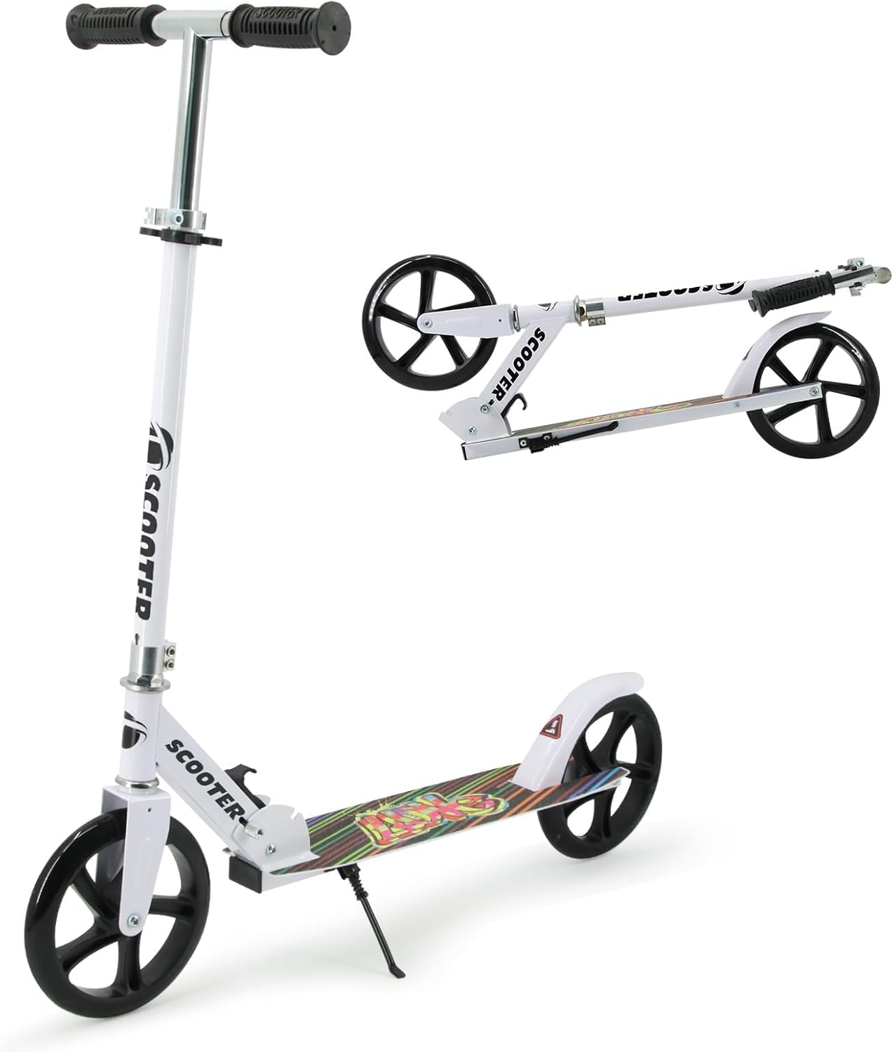 Kick Scooter for Ages 6+, Kids, Teens & Adults. Max Load 240 LBS. 8IN Big Wheels for Kids, Teens & Adults, 3 Adjustable Levels (White)