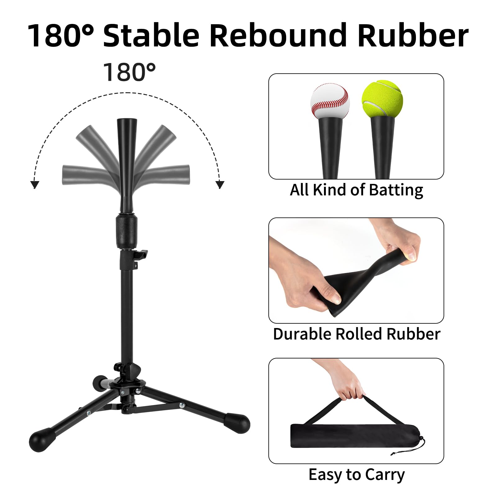 23.5 to 39.76 Inches Baseball Tee for Kids, Batting Tees for Baseball with Carry Bag, Portable Stable Tanner Tee, Baseball Training Equipment Aged 5-12, Softball Tee for Batting and Hitting (Black)