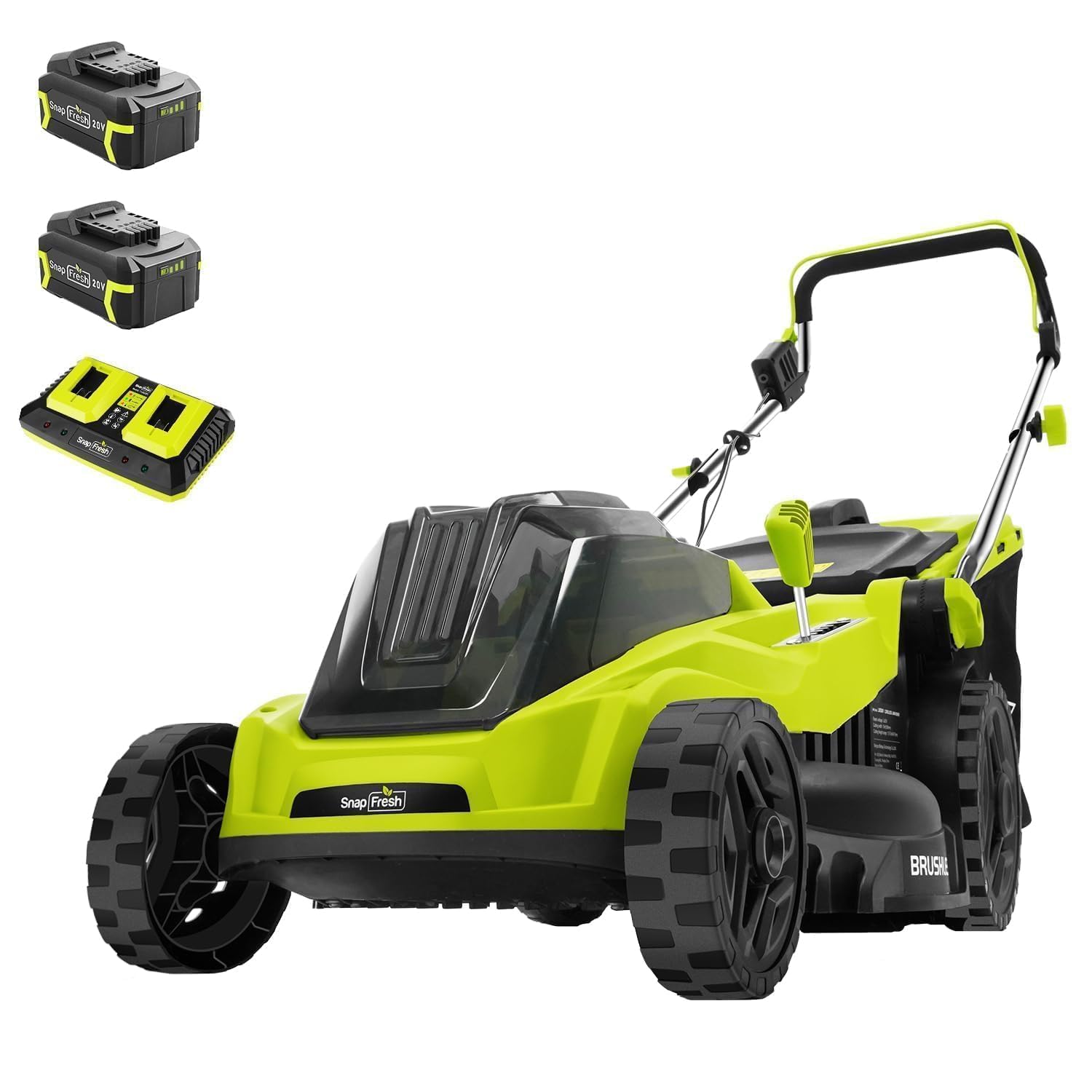 SnapFresh Electric Lawn Mower - 40V 16” Cordless Lawn Mower with 4.0Ah Battery x 2 and Fast Charger Included - Battery Operated Push Lawn Mowers with Bagger, Brushless Motor