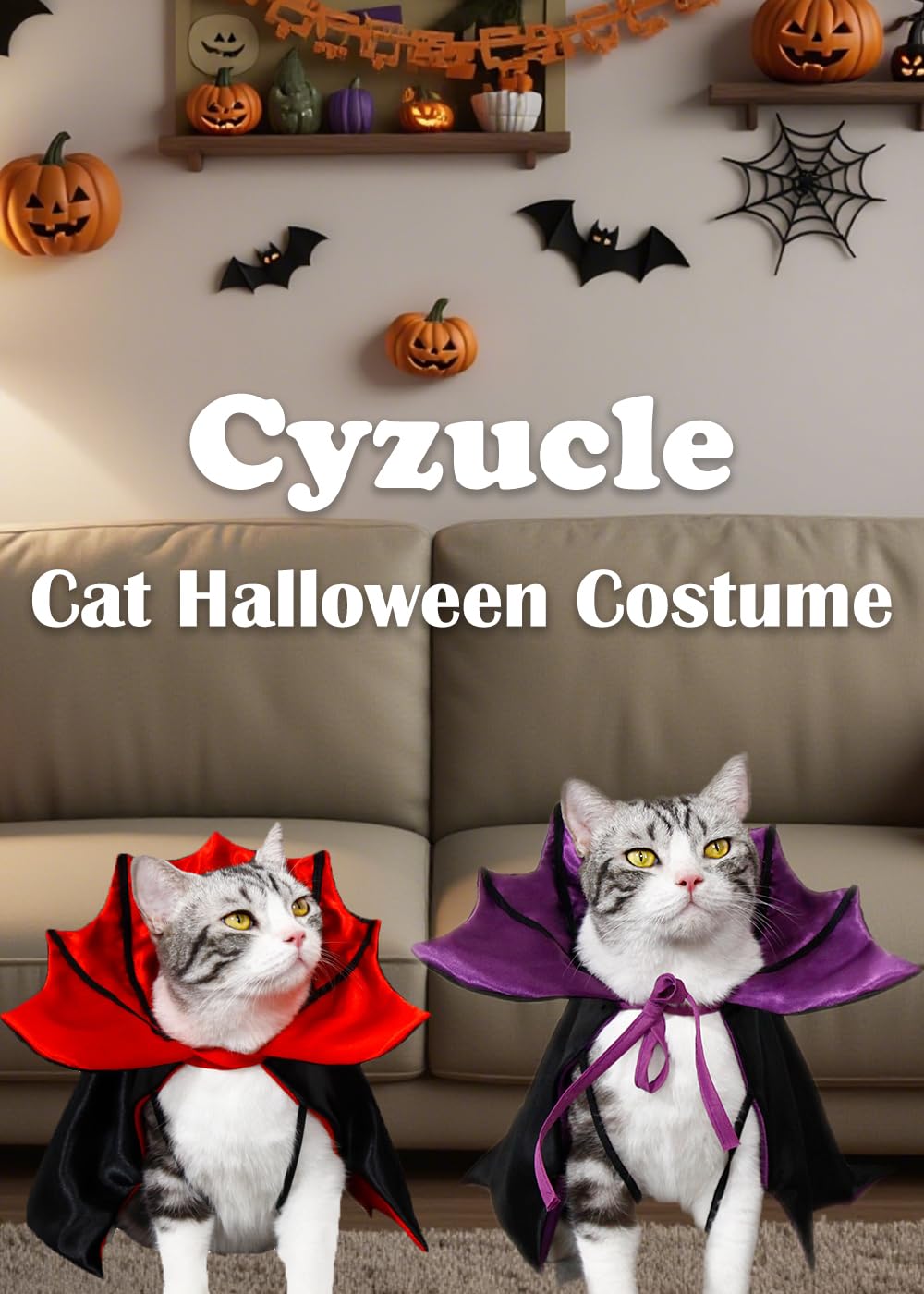 Cat Halloween Costume, Vampire Bat Wings Cape for Pets, Small Dog Halloween Costumes for Trick-or-Treating, Cosplay Events, Parties & Photos (Purple)
