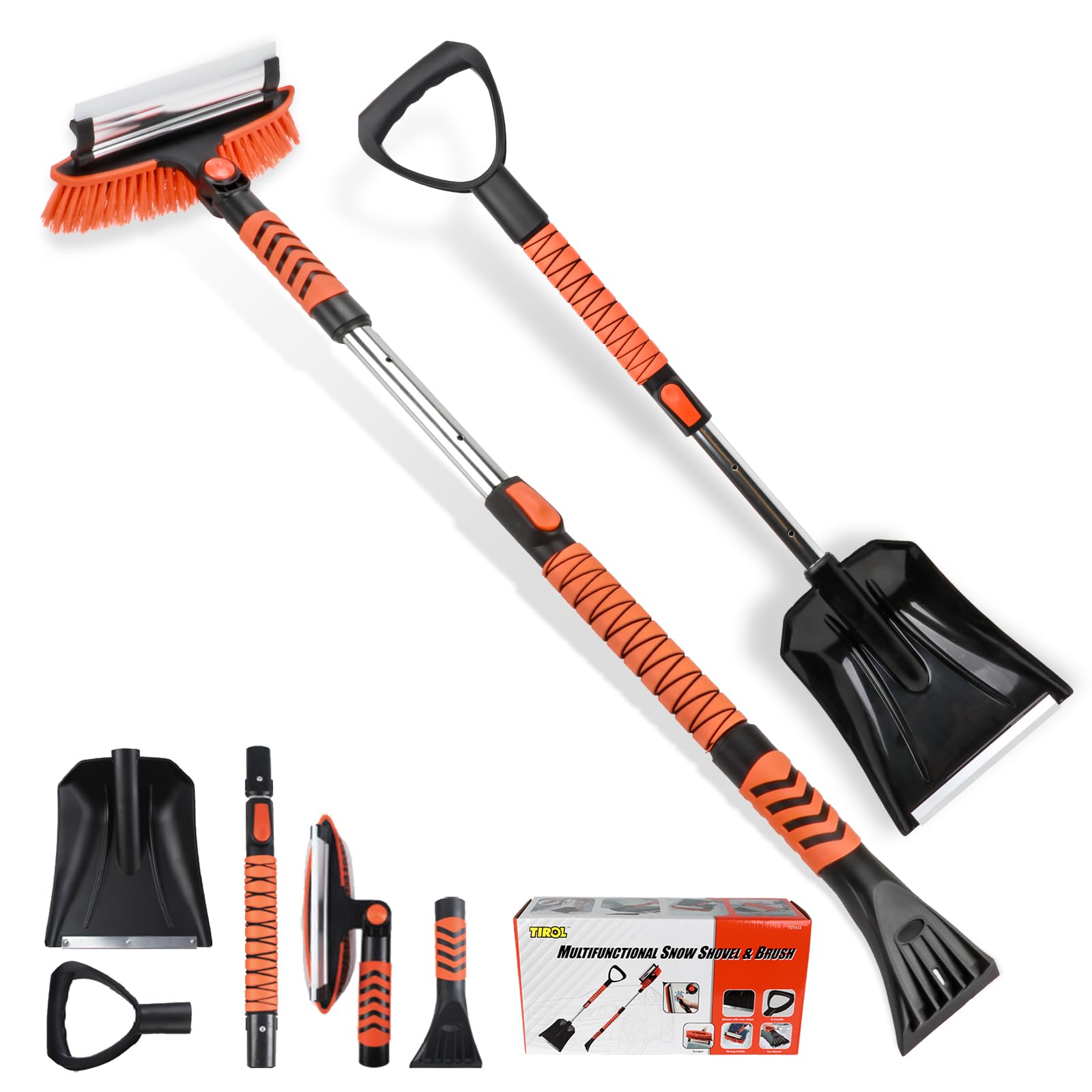 42'' Ice Scraper and Extendable Snow Brush Emergency Snow Shovel Snow Broom with Foam Grip 180° Pivoting Brush Head Snow Scraper for Cars, Trucks, SUVs, Vehicle