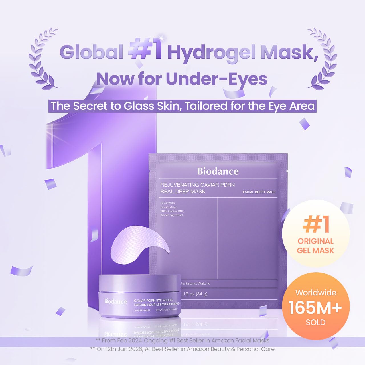 BIODANCE Caviar PDRN Eye Patches, Nourishing Under Eye Patches for Dark Circles, Depuffing Eye Mask for Puffy & Tired Eyes, Travel Essentials & Self Care Gifts for Women, Korean Skin Care (60 Count)