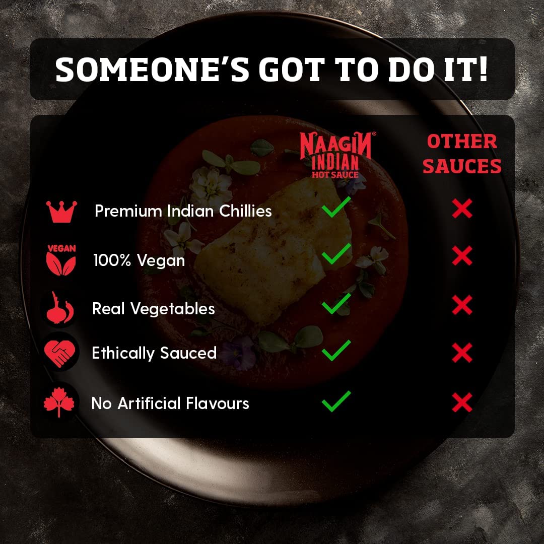 NAAGIN Indian Hot Sauce – Smoky Ghost (230g, 8.11 oz) | Ghost Pepper Sauce | Extra Spicy | Instant Taste Upgrade | 100% Vegan | No Artificial Colour & Flavours | Made in India
