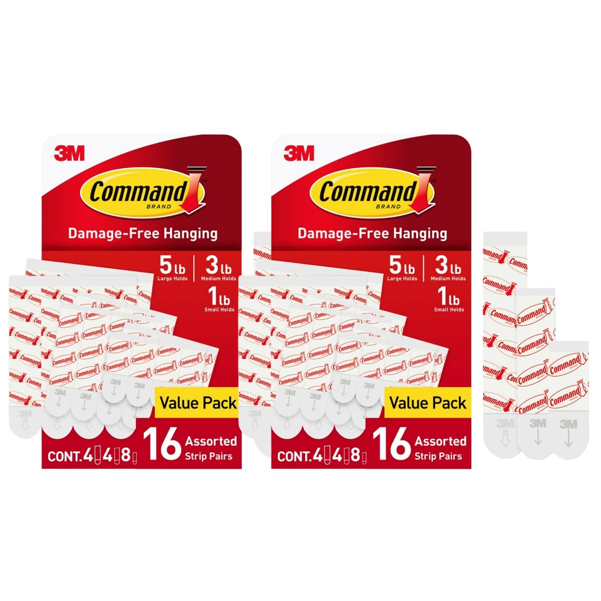 Command Replacement Adhesive Strips – 8 Small, 4 Medium, 4 Large, Damage-Free Hanging for Hooks and Clips, 16-Count