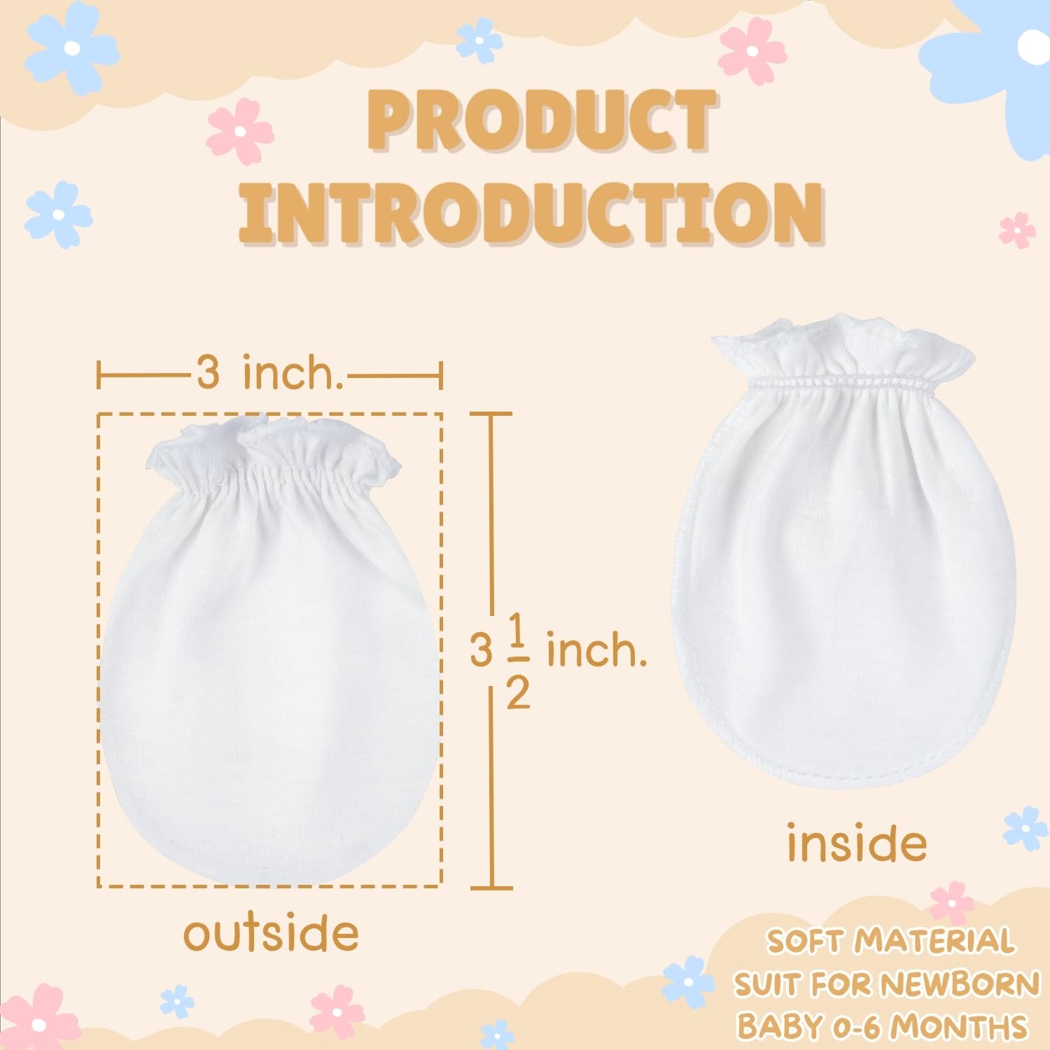 RATIVE Newborn Baby Hand Cotton Gloves Sleep Sleeping No Scratch Mitten Mittens Mitts Set for 0-3 0-6 Months Boy Boys Girl Girls (6 Pairs/g46)