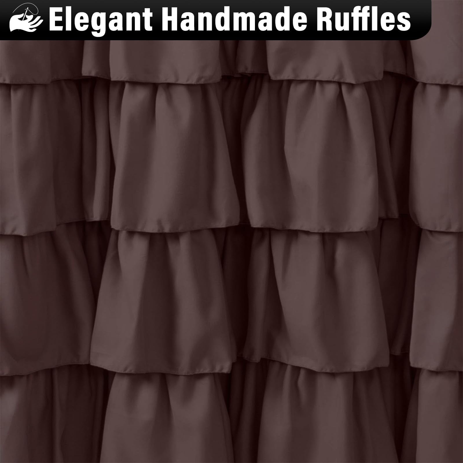Seasonwood Brown Shower Curtains for Bathroom 72x72 Inch Dark Brown Ruffle Shower Curtain with Natural Buttons Farmhouse Style Microfiber Fabric Shower Curtains