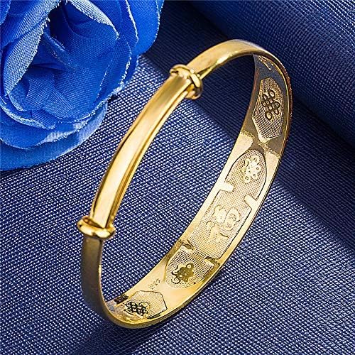 Eyixvan 3pcs 18k Yellow Gold Plated Classical Diamond Cut Adjustable Bangle Set Bracelet for Women