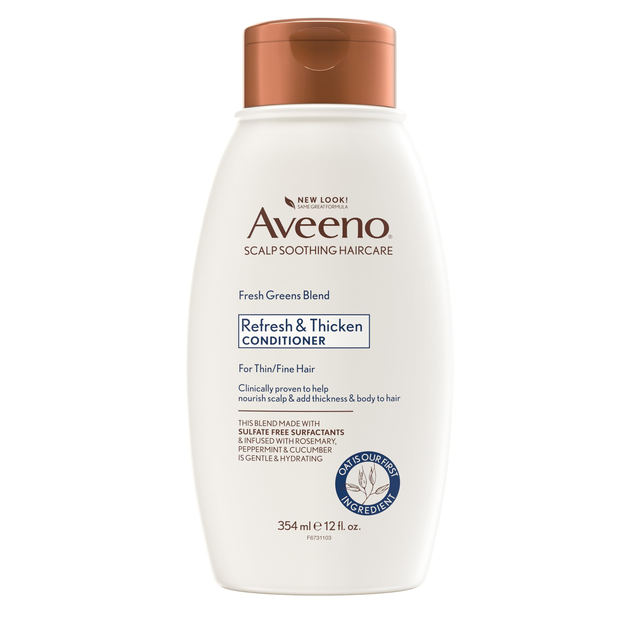 Aveeno, Fresh Greens Blend Sulfate-Free Conditioner with Rosemary, Peppermint & Cucumber to Thicken & Nourish, Clarifying & Volumizing for Thin or Fine Hair, Paraben-Free, 12oz