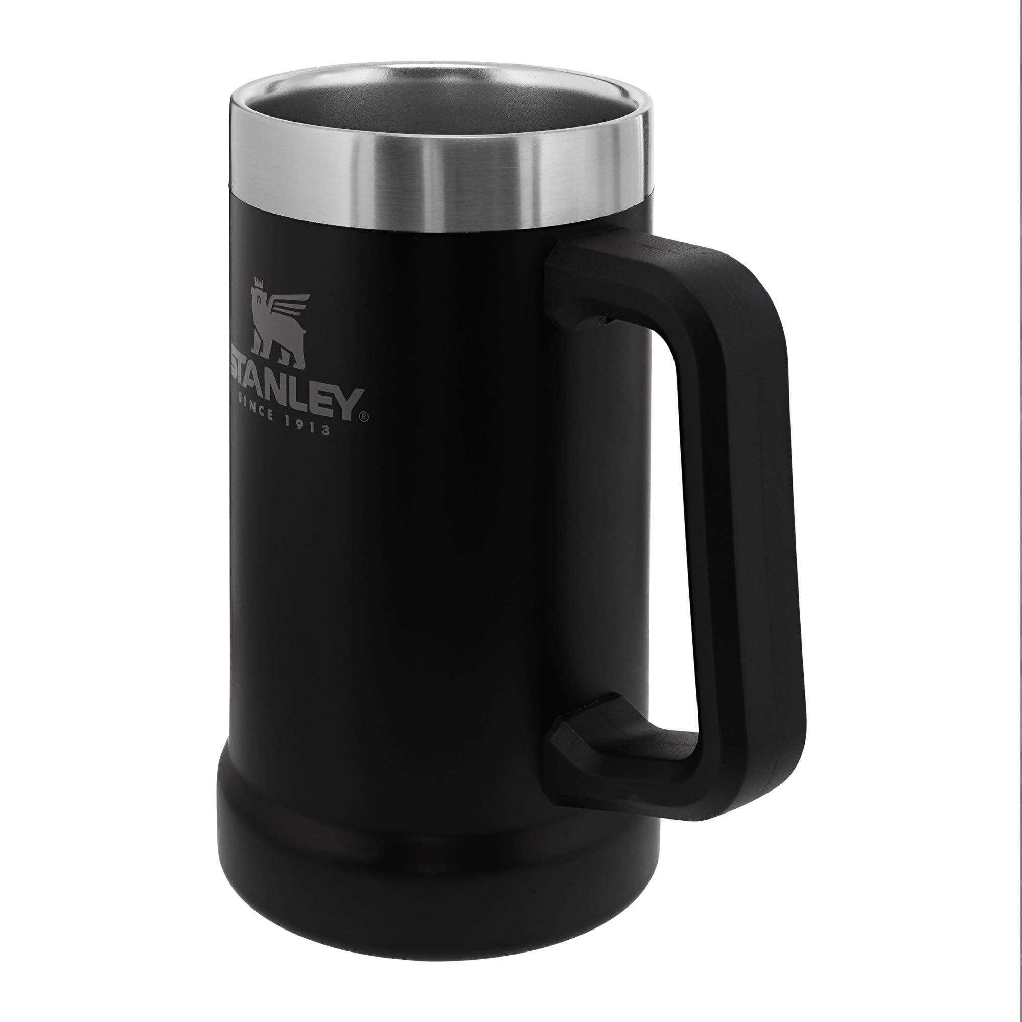 Stanley Adventure Big Grip Beer Stein, 24oz Stainless Steel Beer Mug, Double Wall Vacuum Insulation, Matte Black