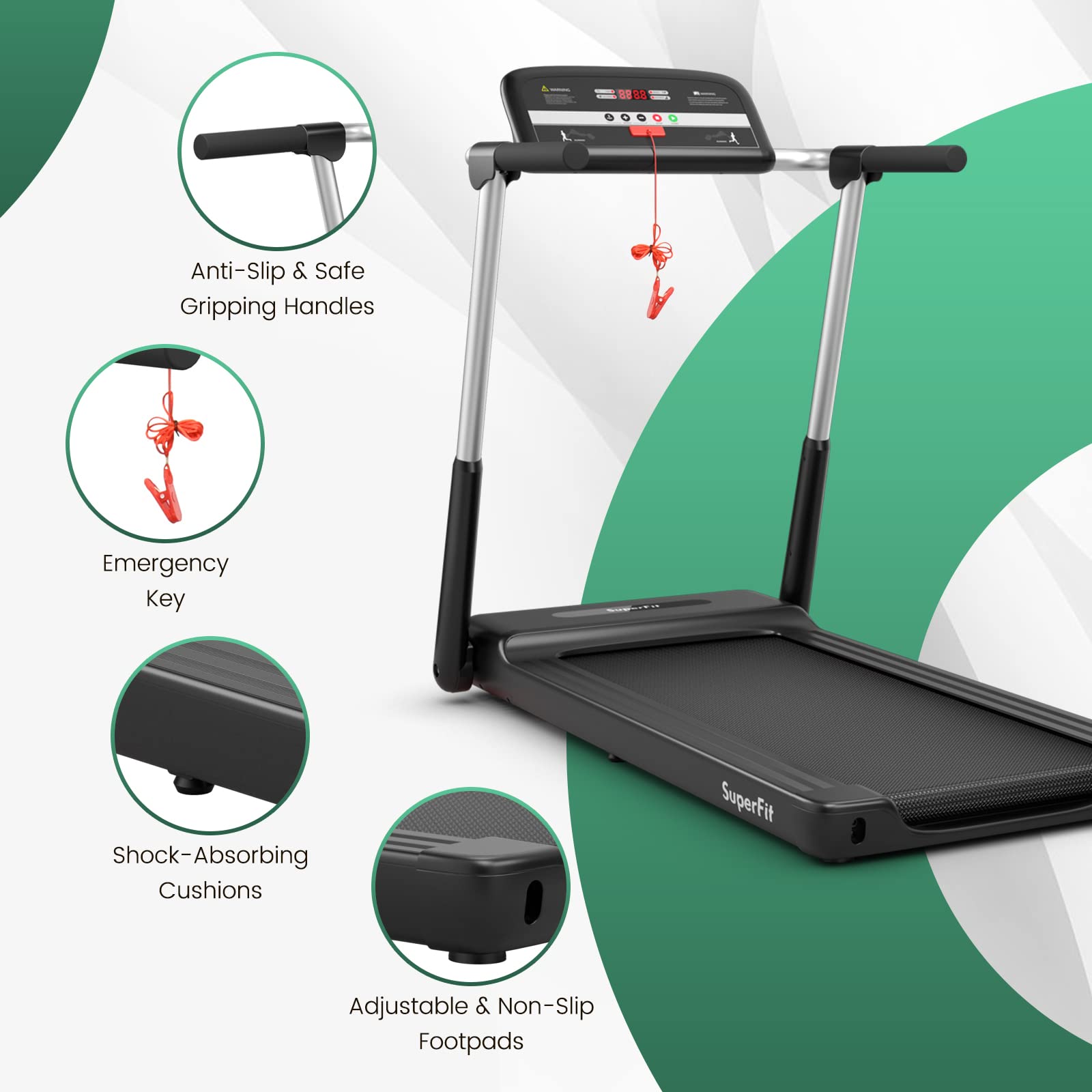 GYMAX Foldable Treadmill, 2.25HP Portable Treadmill with App Control & LED Monitor, Compact Running Walking Jogging Machine for Small Space, Home Gym Workout Fitness Folding Treadmill