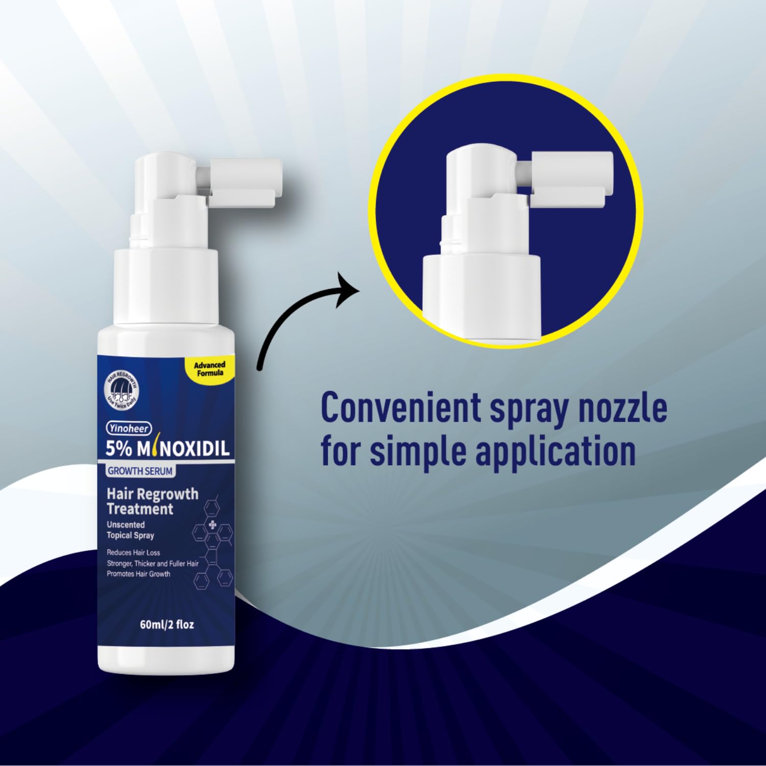 5% Minoxidil Spray for Men and Women, Extra Strength Hair Regrowth Treatment for Men and Women to Combat Hair Loss & Thinning Hair, Topical Solution, No Mess Sprayer, 2-Pack