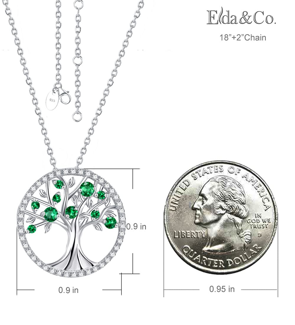 ELDA & CO. Birthday Gifts Mom Wife May Birthstone Jewelry Women Green Emerald Necklace Tree of Life Jewelry for Her Sterling Silver