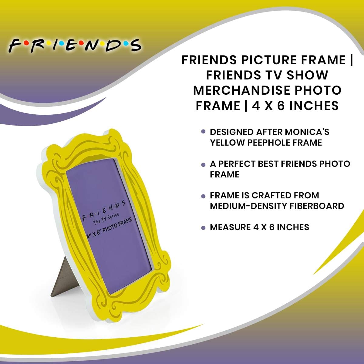 Silver Buffalo Friends Photo Picture Frame, Yellow, 4 x 6 Inches