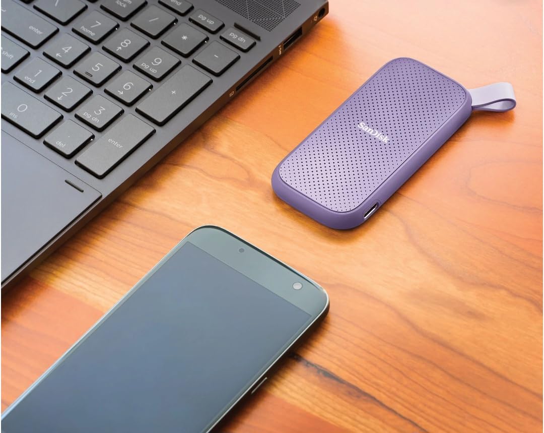 Sandisk 1TB Portable SSD - Lavender, Up to 800MB/s, USB-C, USB 3.2 Gen 2, External Solid State Drive - SDSSDE29-1T00-AWL