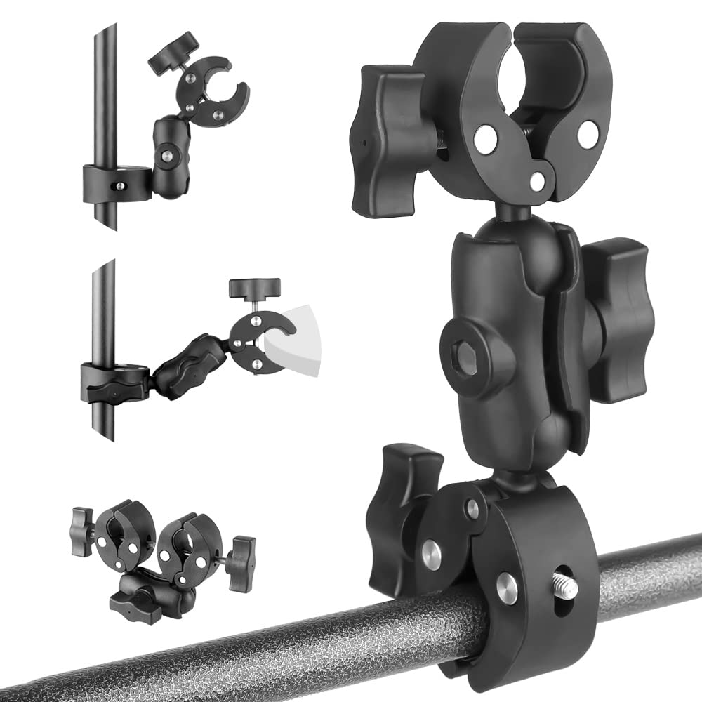 JEBUTU Double Mount Clamp Camera Bracket for Umbrella Chair Pole Boat, Double Super Clamp Camera Mount for Stroller Photography Reflector Tripod Table