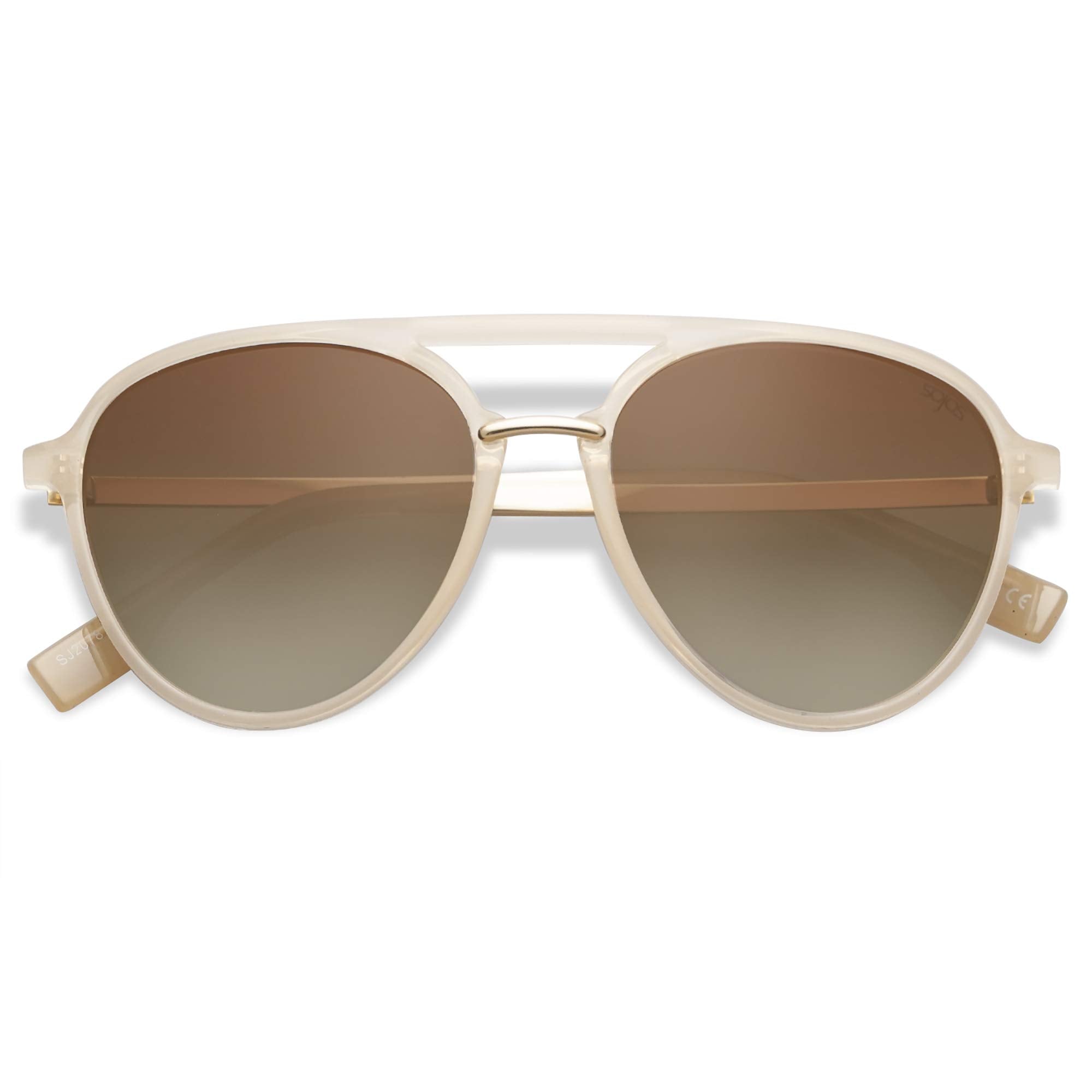 SOJOS Retro Aviator Polarized Sunglasses for Women Men Double Bridge Ladies Shades SJ2078 with Crystal Pink Frame/Gradient Brown Lens