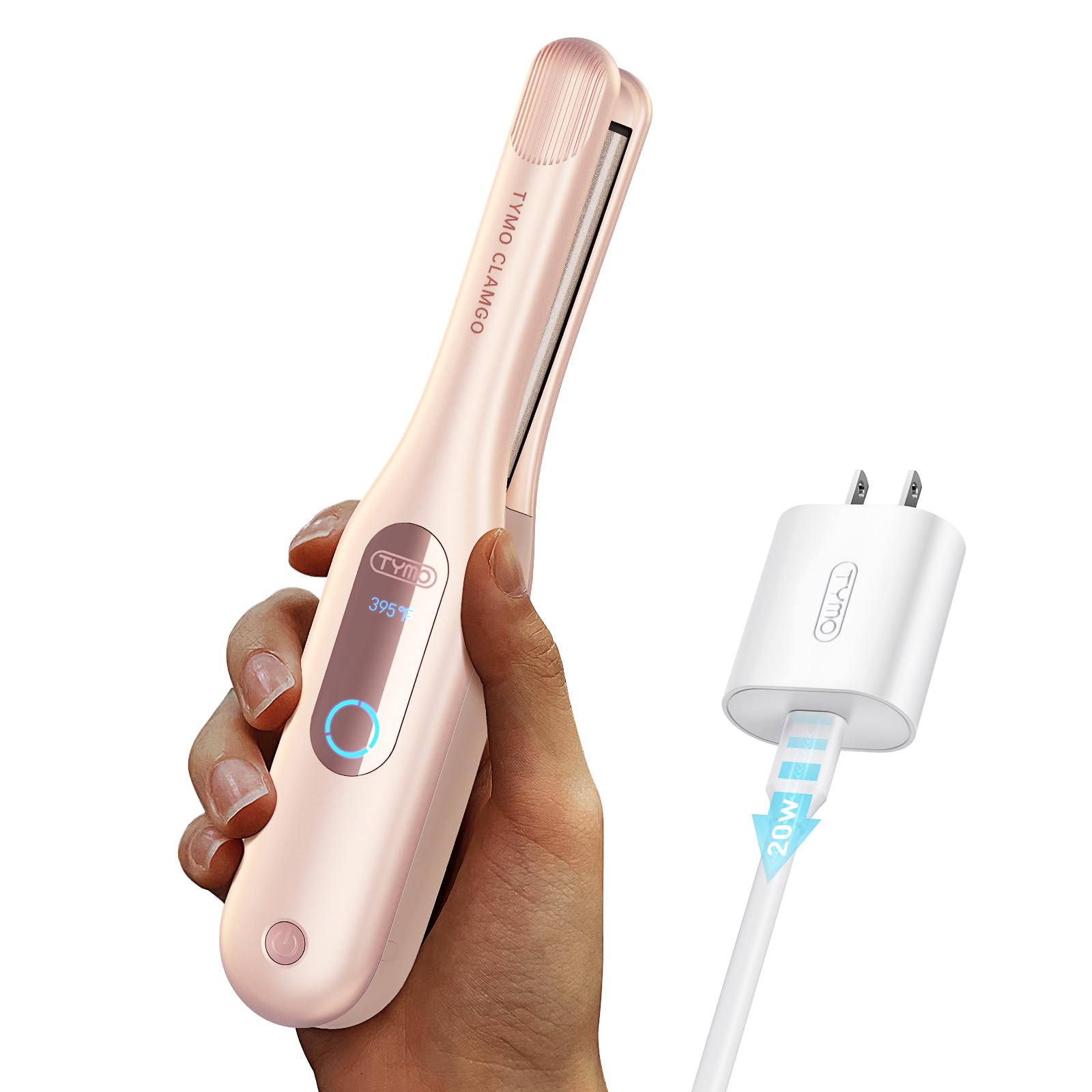 Cordless Mini Flat Iron Curling Iron - TYMO Hair Straightener and Curler 2 in 1 for Short Hair, Portable Small Pencil Curved Straightener for Travel, Lightweight On-The-Go, Dual Voltage, Gold Pink