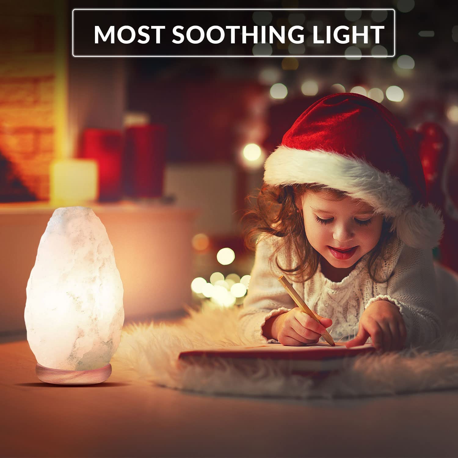 Himalayan Glow Crystal Salt Lamp, 5-7 LBS Hand Curved Night Light, Salt Lamp with Neem Wooden Base, Best for Gift and Home Decor (ETL Certified) – White