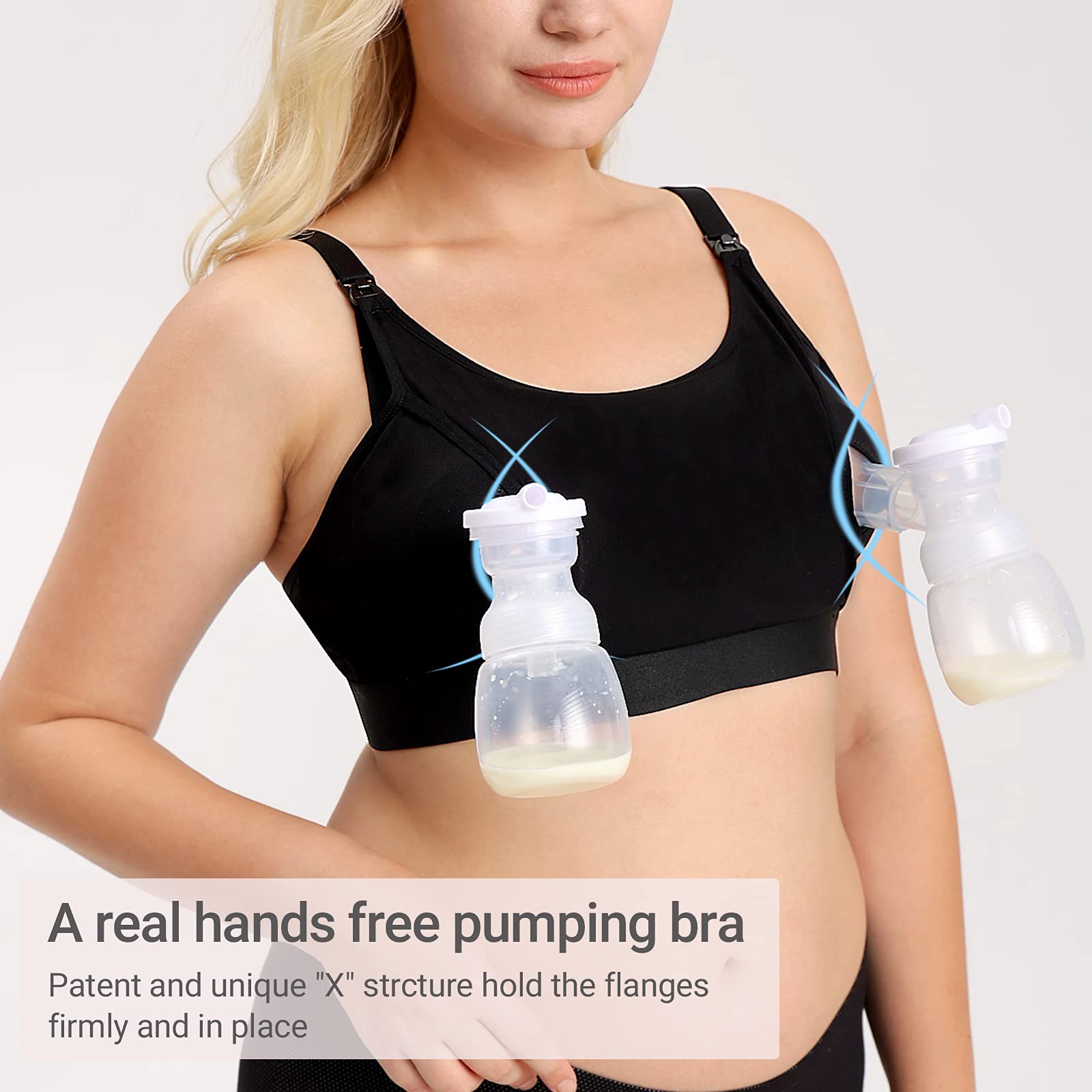 Momcozy Hands Free Pumping Bra, Adjustable Breast-Pumps Holding and Nursing Bra, Suitable for Breastfeeding-Pumps by Lansinoh, Philips Avent, Spectra, Evenflo and More(Black, Medium)