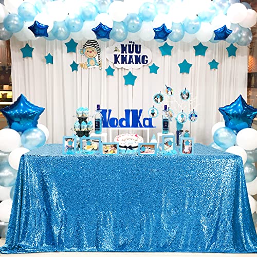QueenDream Iridescent White Sequin Tablecloth 60 x102 Inch Mermaid Rectangle Tablecloth Overlay for Wedding Birthday Parties Decorations