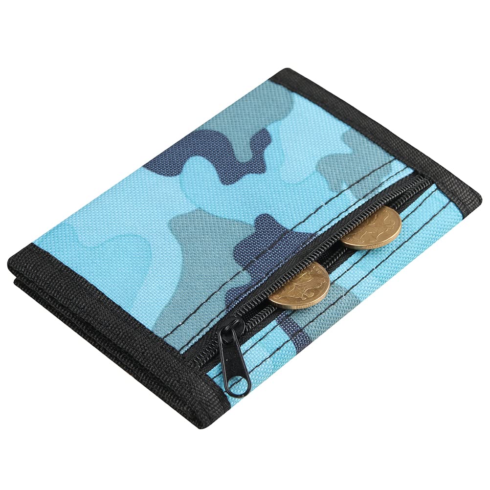 Lamiza RFID Kids Wallet for Boys Men, Boys Wallet for Kids with Magic Sticker, Teen Wallet with Coin Pocket, Camo Wallet for Teen Boys, Nylon Wallet for Christmas/Birthday Gift Ideas (Camo blue)