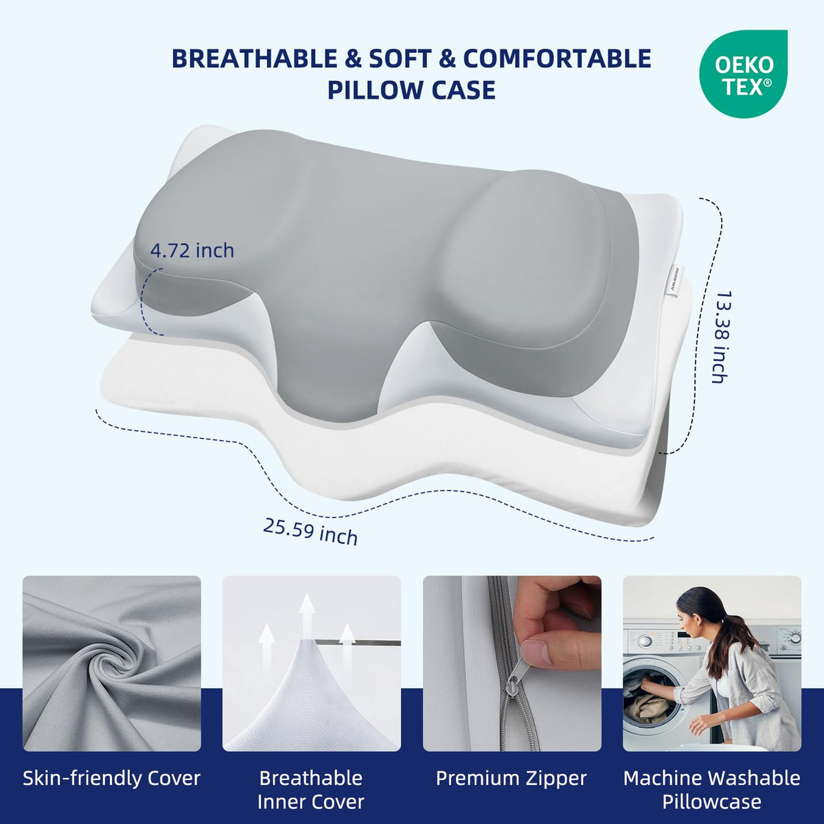 ABLEGRID Contour Memory Foam Cervical Pillow,FSA HSA Eligible Cooling Gel Pillow for Neck and Shoulder Pain Relief,Ergonomic Orthopedic Adjustable Bed and Support Pillow for Side,Back,Stomach Sleeper
