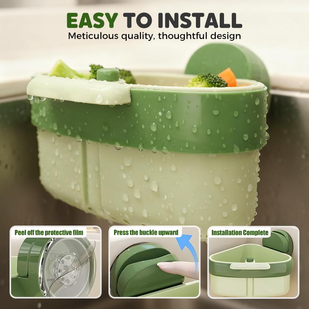 2026 Self-Cleaning Kitchen Sink Food Waste Catcher Faucet Hanging,Press Automatic Dumping Sink Strainer Basket,Multi-Purpose Kitchen Draining Basket,Trash Catcher for Garbage Leftovers (A-Green/1PCS)