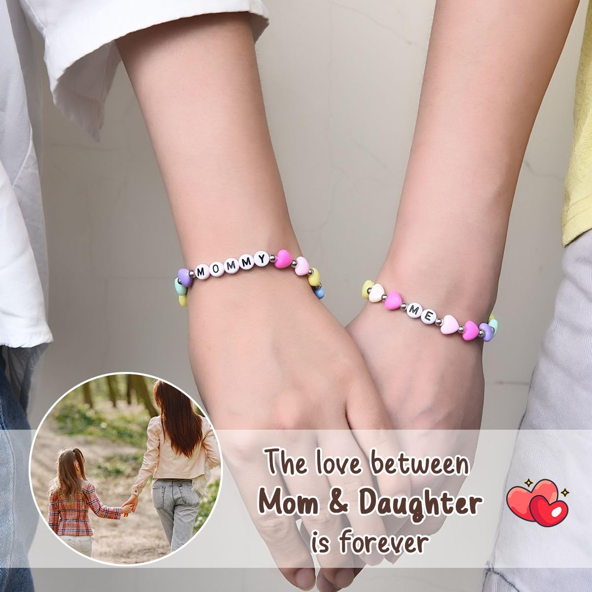 IKIATY First Day of Preschool Bracelet Gifts, First Day of School Prek Bracelet Mommy and Me, Mother Mom and Daughter Heart Bracelets Set 2, Back to School Gifts for Girls Daughter