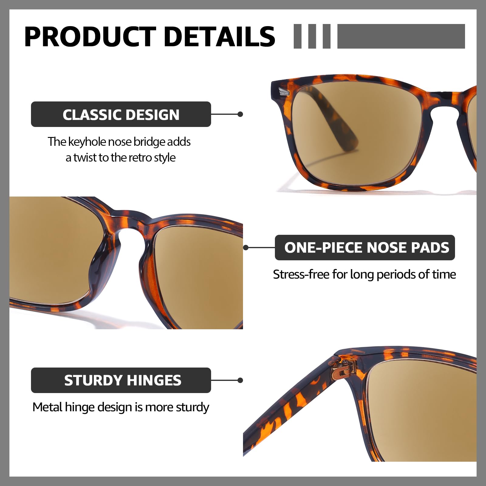 TJUTR Full Lens Reading Sunglasses for Women Men, Classic UV400 Protection Readers Sun Glasses TRG8082