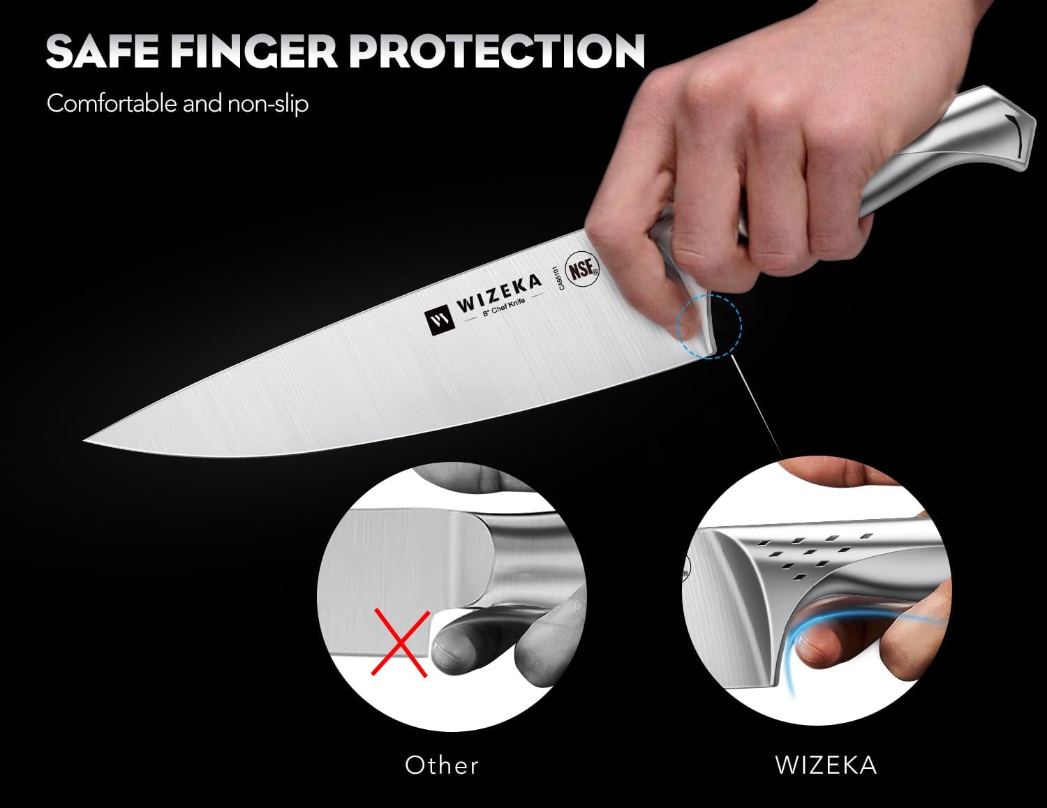 WIZEKA Kitchen Knife Set with Block, Razor Sharp 15 Pcs Professional Chef Knife Set with Knife Sharpener, Food Grade German Stainless Steel Knife Block Set, Jaguar Series