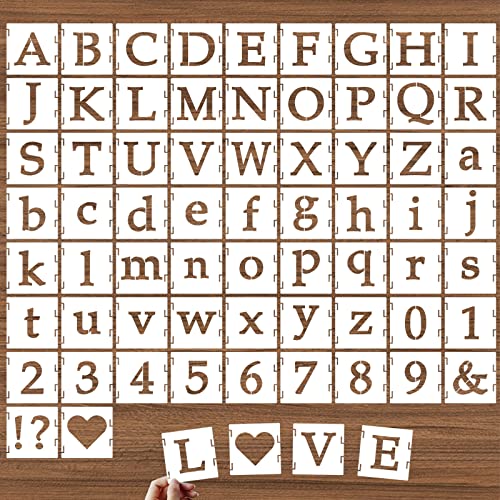 DZXCYZ 1 Inch Alphabet Letter Stencils, 65 Pcs Reusable Plastic Letter Number Symbol Interlocking Drawing Template Kit for Painting on Wood, Wall, Fabric, Rock, Signage, Door Porch