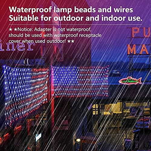 MUYUN American Flag String Lights, 420 LED USA Flag Net Light Waterproof Patriotic Lights for Party Home Decor July 4th Decorations Independence Day