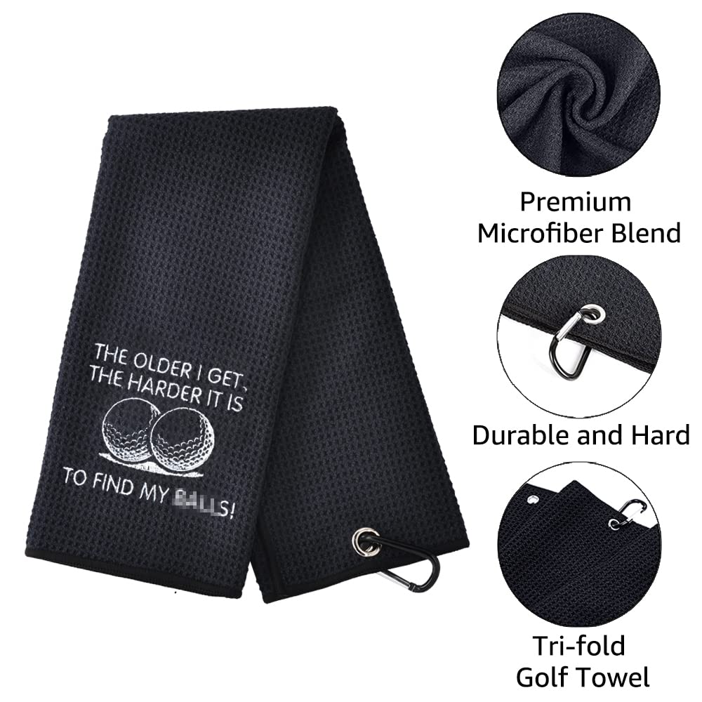 TOUNER Funny Golf Towel Gift for Dad, Funny Golf Towel for Men, Retirement Gifts for Men Golfer, Embroidered Golf Towels for Golf Bags with Clip (The Older I Get The Harder It is to Find My)