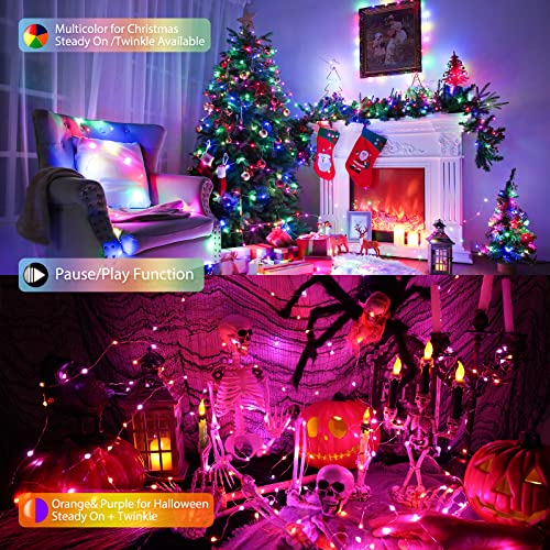 BrizLabs Halloween Fairy String Lights, 33ft 100 LED Color Changing Christmas Fairy Lights with Remote Timer, USB RGB Halloween Lights Dimmable Twinkle Xmas Tree Light for Xmas Halloween Party Wedding
